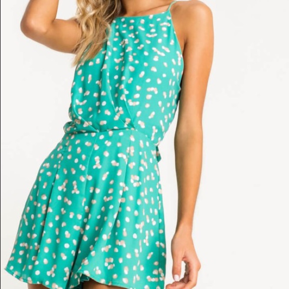 Emerald green dotted romper
